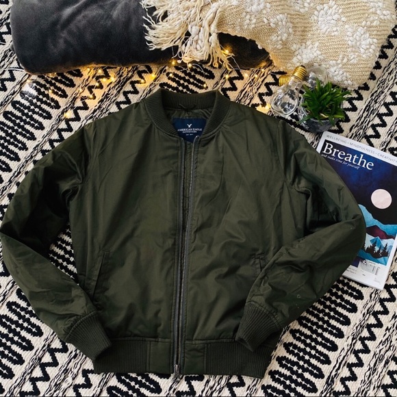 American Eagle Outfitters Women Olive Green Long Sleeve Full Zip Bomber Jacket - Picture 1 of 9
